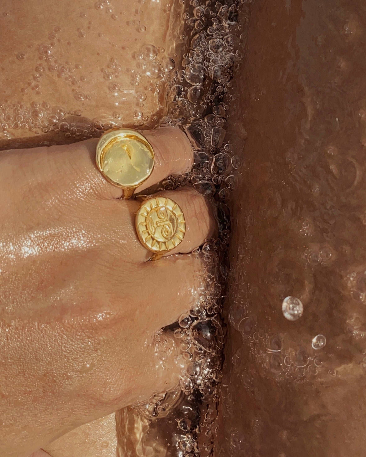 @viancasoleil in the handmade recycled gold moon ring and sun ring