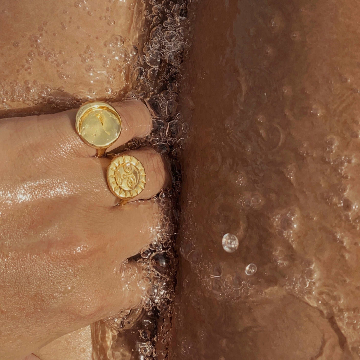 @viancasoleil in the handmade recycled gold moon ring and sun ring