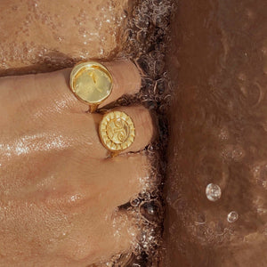 @viancasoleil in the handmade recycled gold moon ring and sun ring